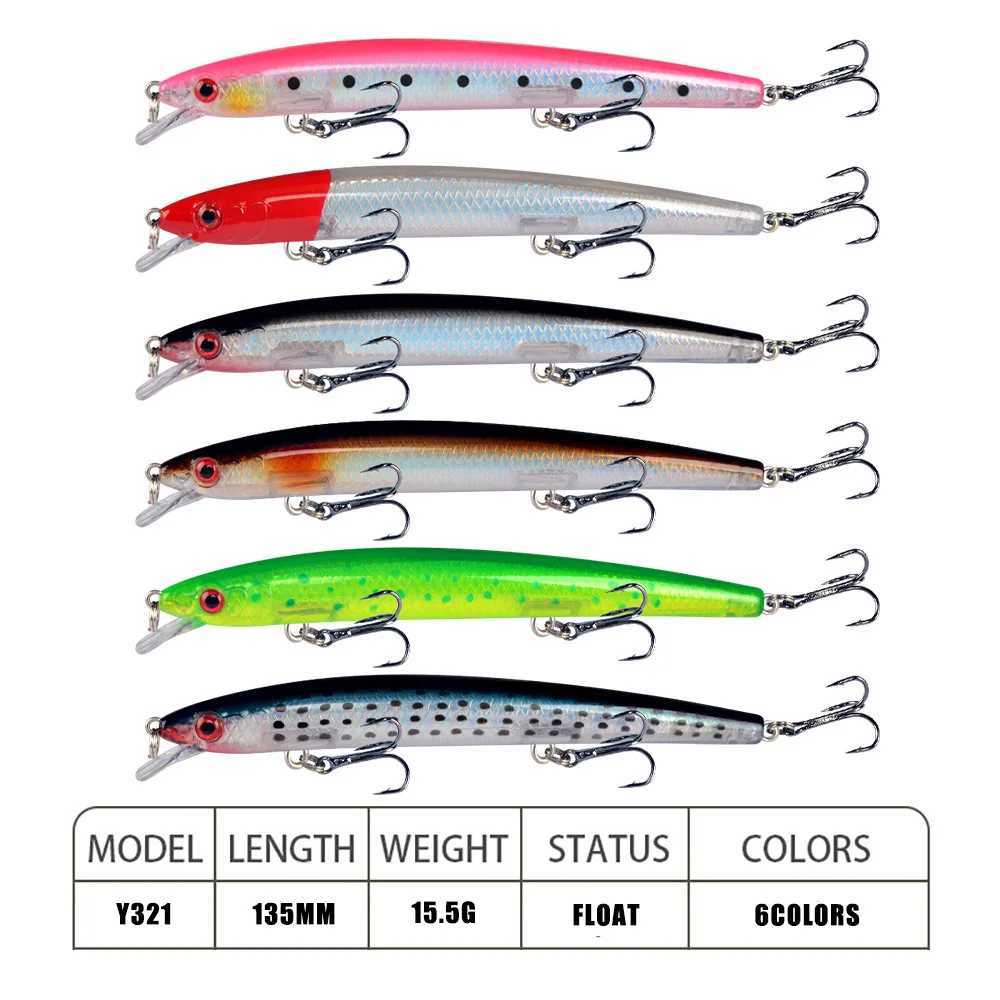 Minnow Fishing Lure 13.5cm 15.5g Floating Artificial Hard Bait Bass Wobbrs Lures Crankbait Pike Treb Hooks tackXJ241128