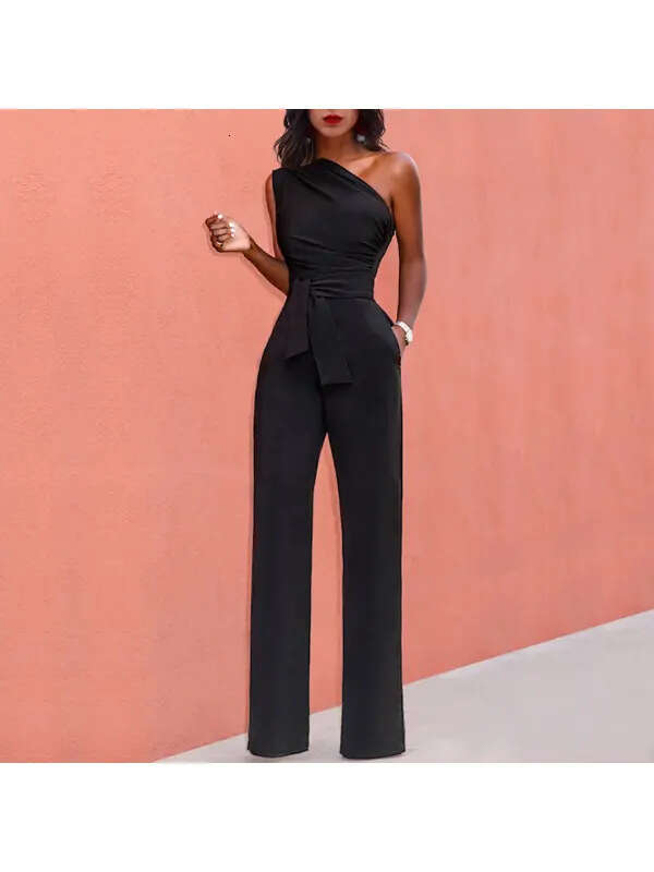 spring summer solid color fashionable Chinese with slanted collar mid waist temperament commuting jumpsuit 2024 new style chic and elegant clothing