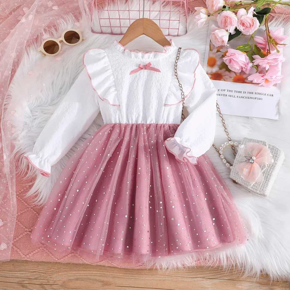 Dress For Kids 4-8 Years old Birthday Long Sleeve Cute Tulle Princess Dresses Ootd For Baby GirlXJ241206