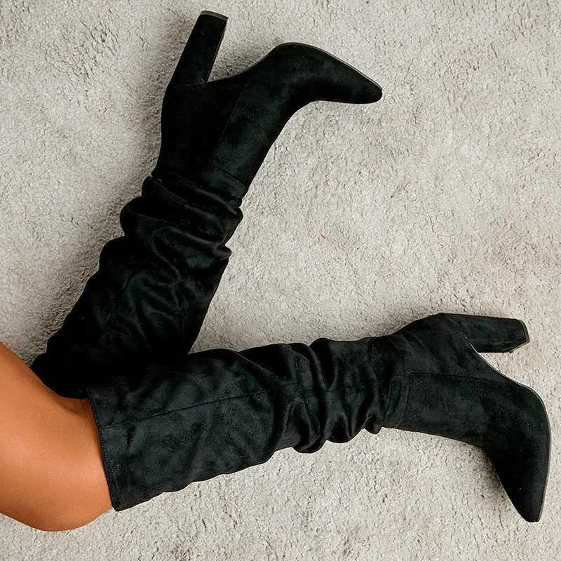 High Quality New Fi suede/leather pleated knee high boots suitable for Wens shoes T241206