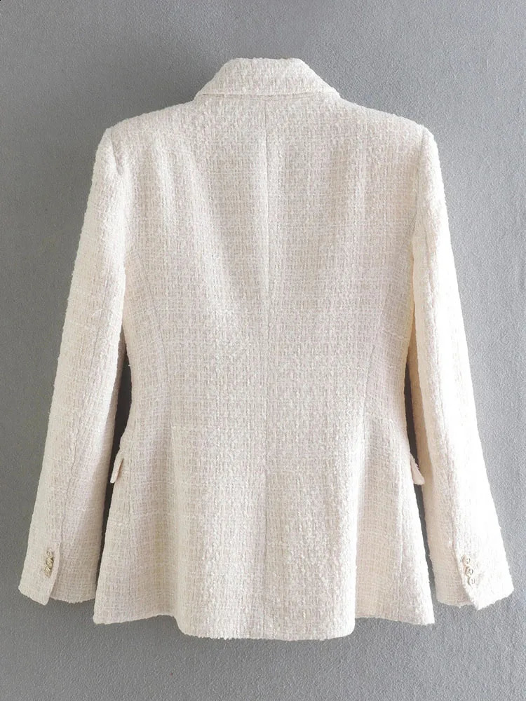 TRAF Women Blazer Jacket Fashion Double Breasted Tweed Blazers Coat Vintage Long Sleeve Female Outerwear Chic Tops 241204
