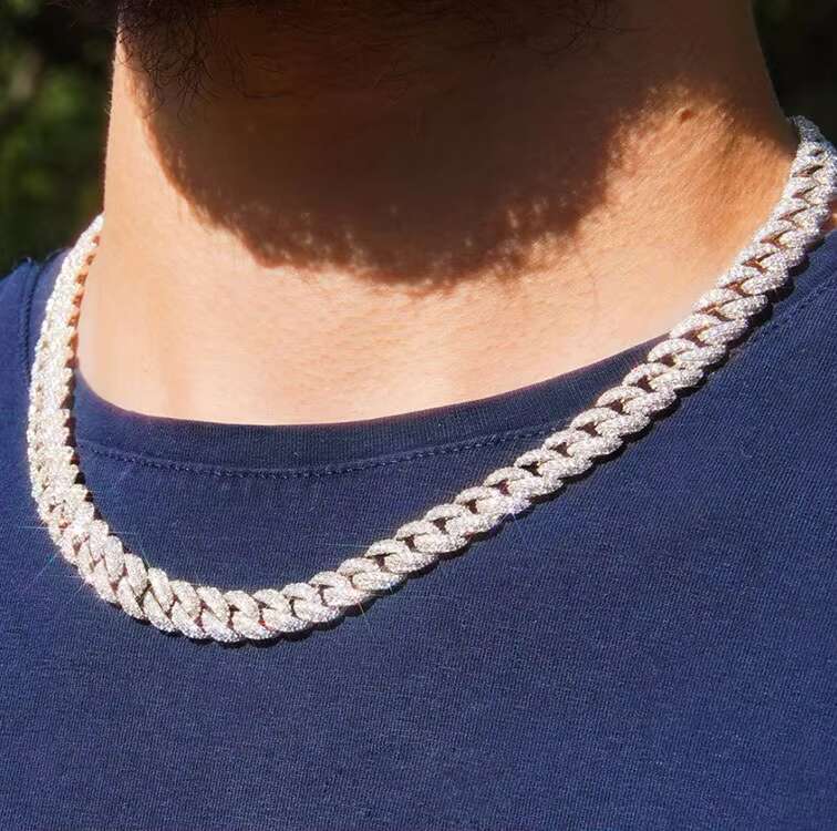 XG Moissanite curved Cuban real Sier Plated Gold iced out vvs Moissante curb Chains Necklaces for men A+