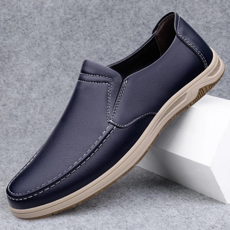 Shoes Men Slip-On Leather Shoes Casual Shoes Driving Moccasin Non-slip Loafers Men Bule Shoes High Quality 241206
