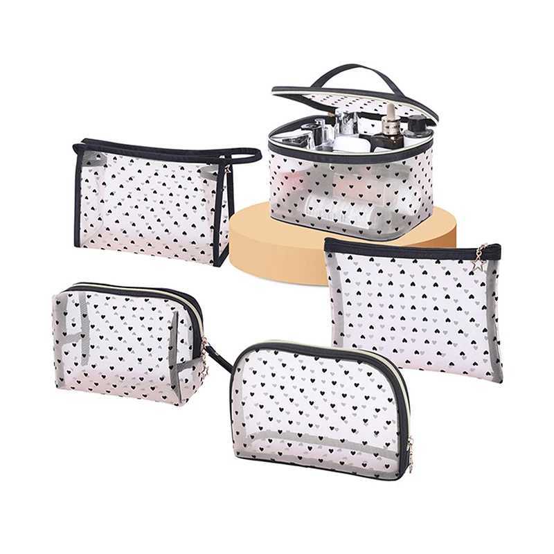 1PCS 5PCS Love Makeup Bags Mesh Cosmetic Bag Portable Travel Zipper Pouches for Home Office Accessories Cosmet Bag NewXJ241206