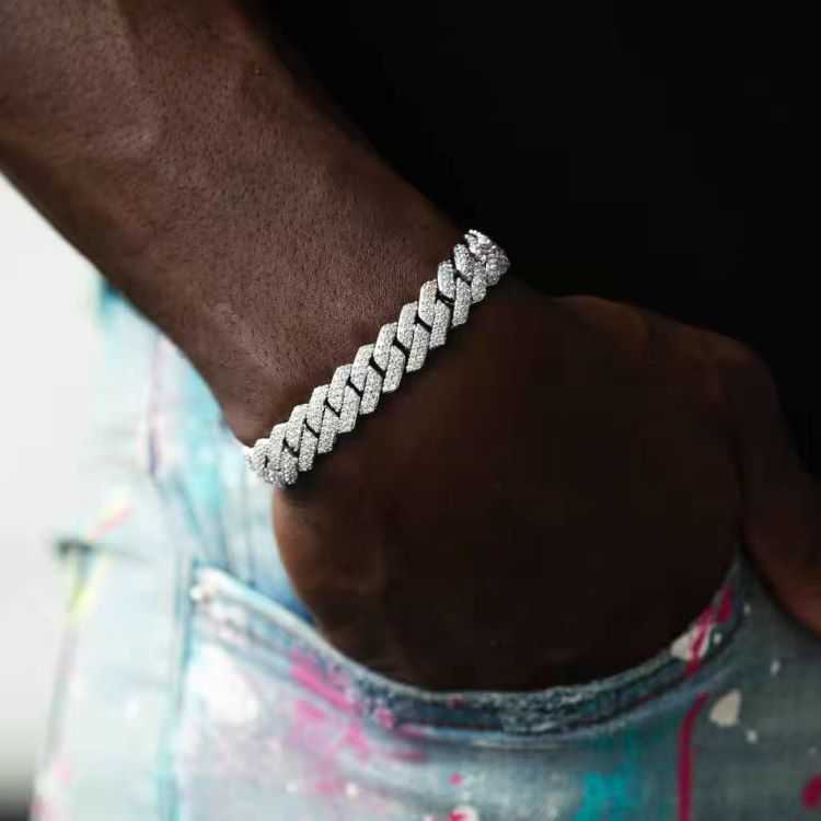 RTS Mossanite Cuban Bracelet Fine Jewelry 2rows 8mm-15mm S925 Silver GRA Moissanite Bracelet VVS Lab Diamond Cuban Bracelet