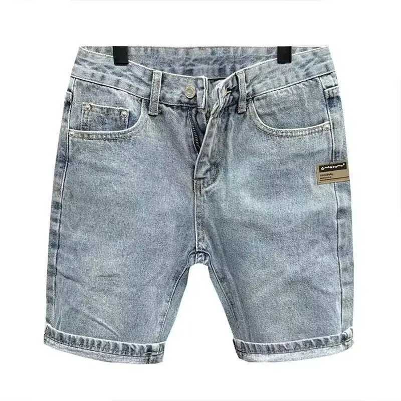 Mens Summer Washed Old Denim Shorts Over Knee Straight Loose Five Point Fashion Blue Baggy Shorts Jeans StreetwearXJ241206