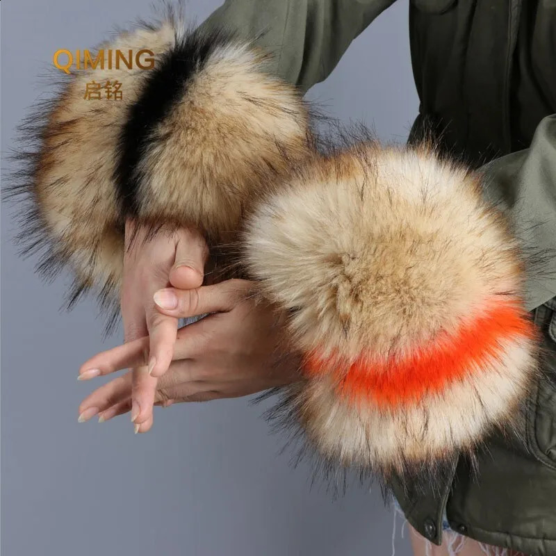 Womens thick winter warm watch gloves artificial fur bracelets cuffs wristbands plush elastic sleeve arm scarves 241206