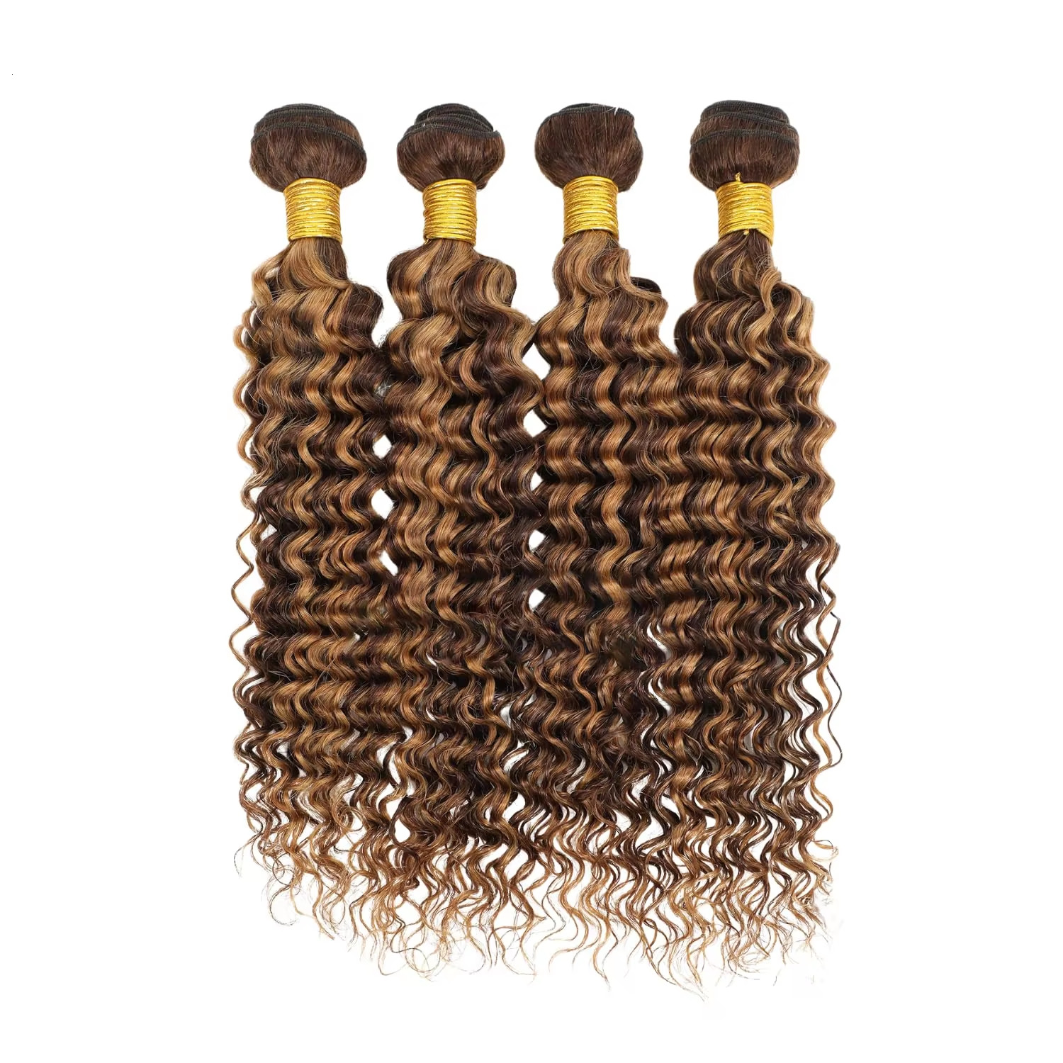 P4/27 Deep Wave Highlighted Human Bundles Honey Brown Curly Weaves 3 Bundle Deals Virgin Hair Extension For Ponytails