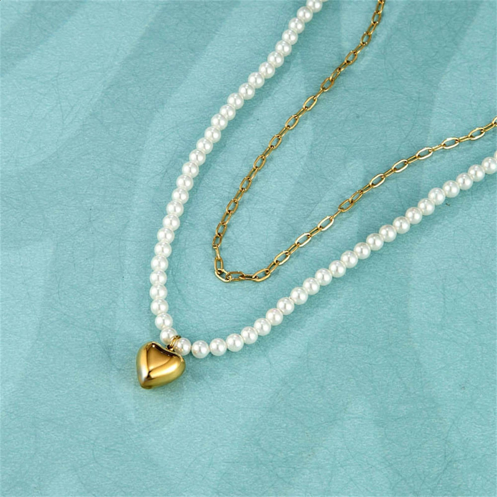 Ladies Pearl Rope Chain Double layer Necklace Love Necklace Pearl Necklace Steel Necklace Jewelry Anniversary Gift 241205
