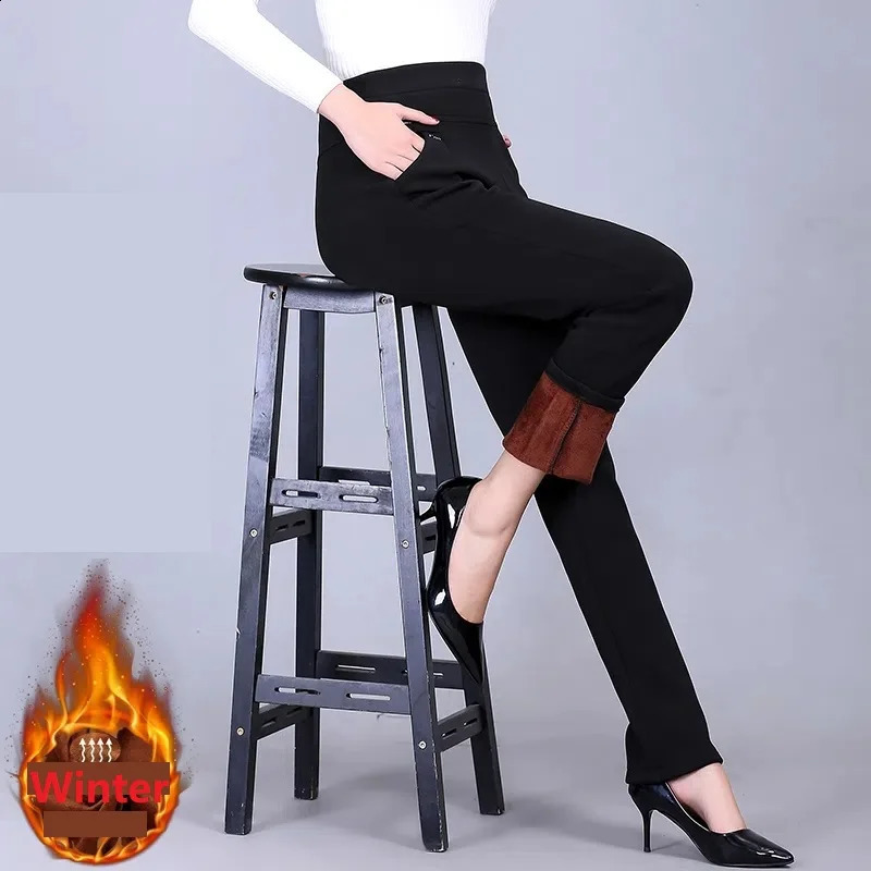 Autumn womens Trouser high waisted elastic straight pants winter velvet warm casual pants middle-aged and elderly womens pants 6XL 241202