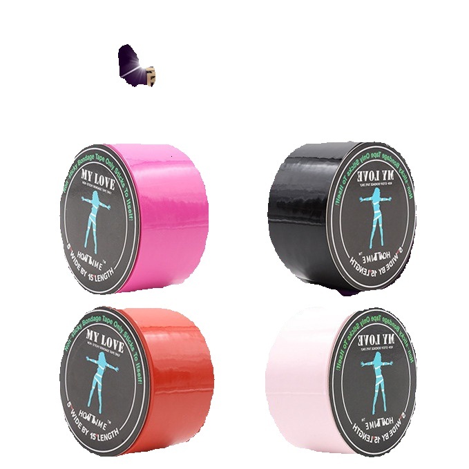 SM adult sexual products for women, bound and fixed with black electrostatic tape, yellow skin tape