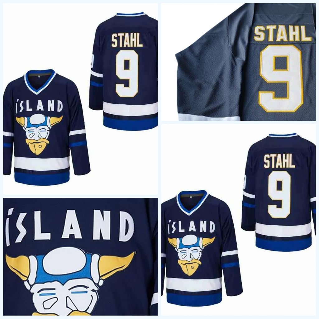 Gunnar Stahl Mens Mighty Ducks 9 Iceland Hockey Jersey Movie Ice Hockey Jerseys Embroidered S-XXXL In Stock