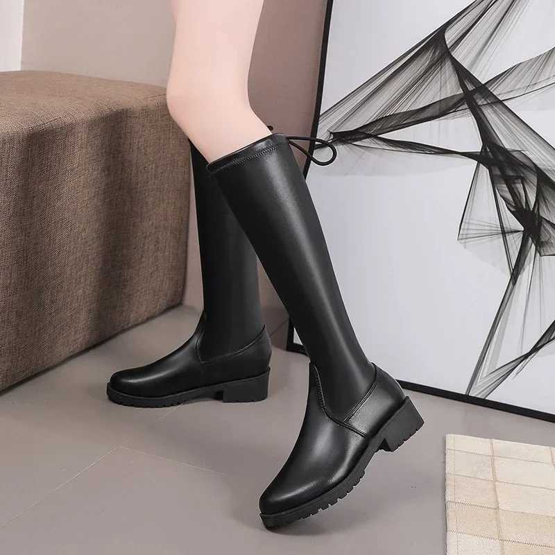 High Quality Wens shoes hot S autumn sliding knee Wens boots round sole solid thick H large size 43 Fi high boots T241206