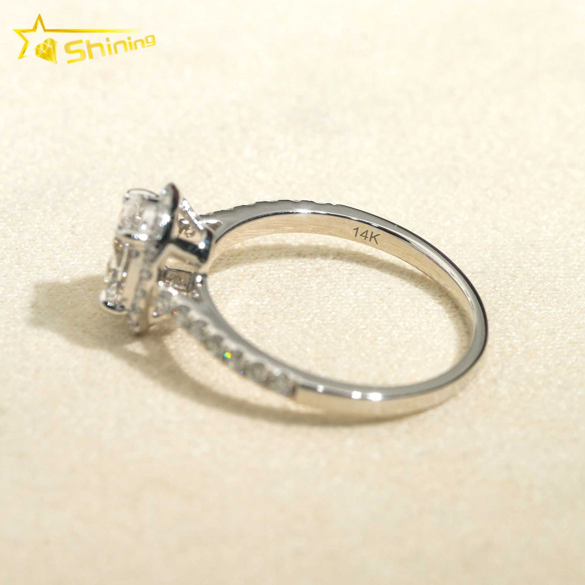 Fine Jewelry Micro pave 14k Solid Gold Lab Grown Diamond CVD Ring Oval Shape Halo VVS2 Engagement Rings