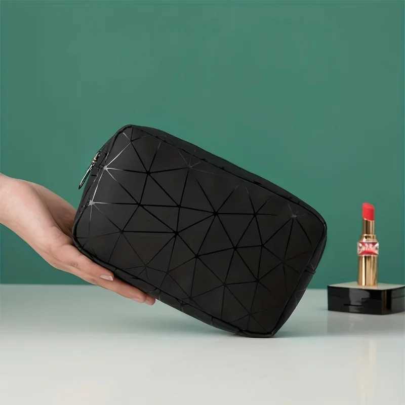 Simple Portable Makeup Storage Bag Lightweight Multifunctial Geometric Pattern Bag Travel Toiletry Pouch Coin Purse CosmeticXJ241206