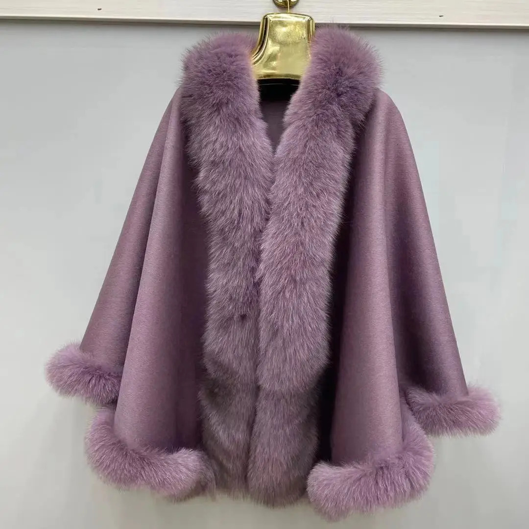 Autumn And Winter Fox Fur Cape Bridal Jacket Thickened Cardigan Doublesided Cashmere Poncho 241205