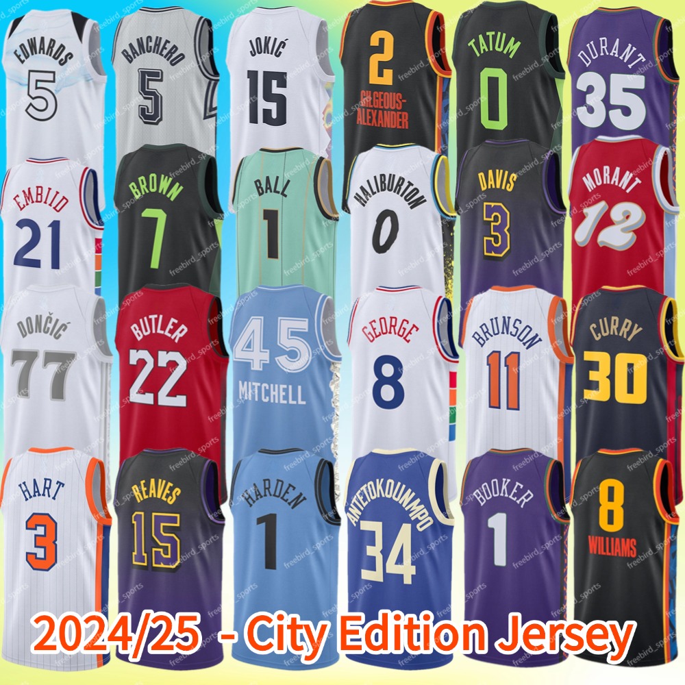 Mens Basketball Jersey - 2025 Collection Players Wembanyama Reaves, Curry, Haliburton,Curry Booker Mitchell James Knecht Jokic Williams Brunson Stitched & Printed 3XL