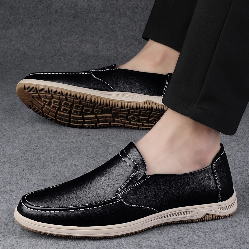 Shoes Men Slip-On Leather Shoes Casual Shoes Driving Moccasin Non-slip Loafers Men Bule Shoes High Quality 241206