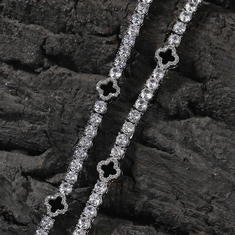 TUES er tennis chain with black flowers all ice CZ cubic zirconia fashionable suffocating hip-hop jewelry suitable for rap artist gifts 241204
