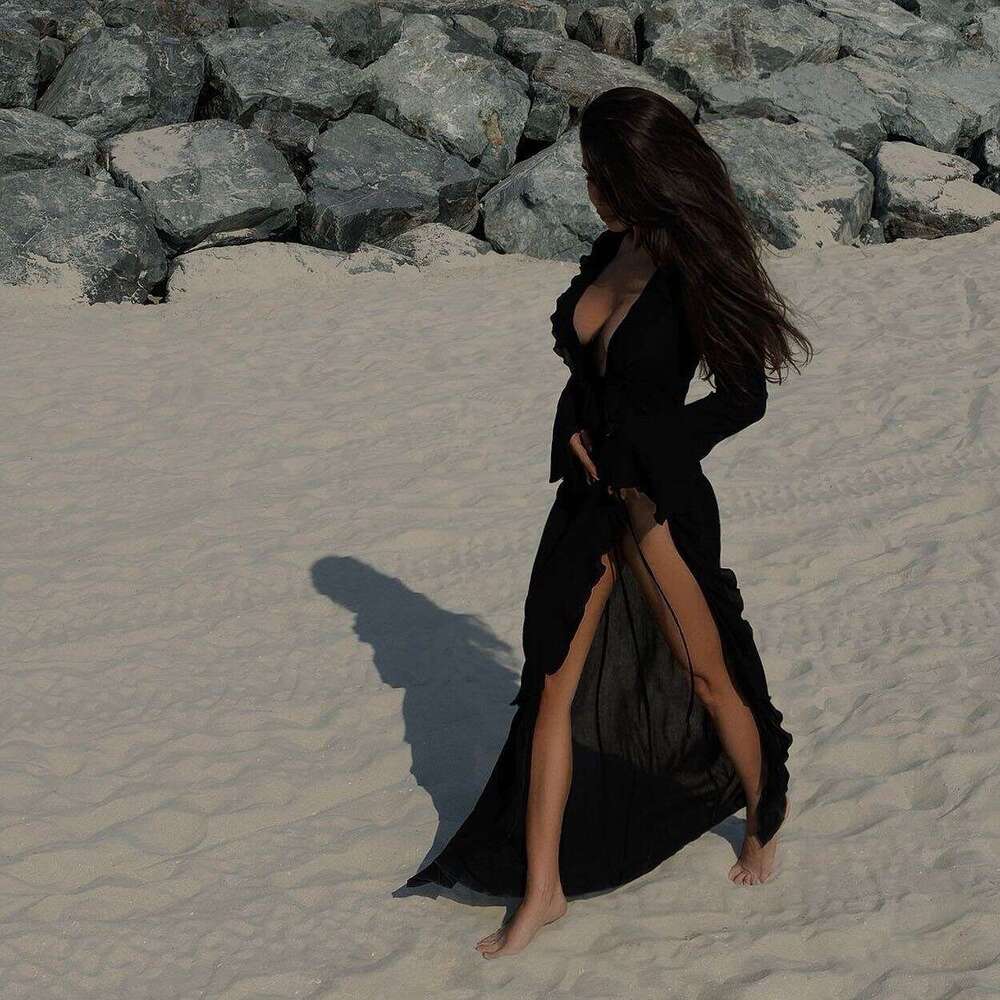 European and American autumn long sleeved lace cardigan beach bikini sunscreen cover skirt wholesale 2024 new style temperament chic elegant clothing