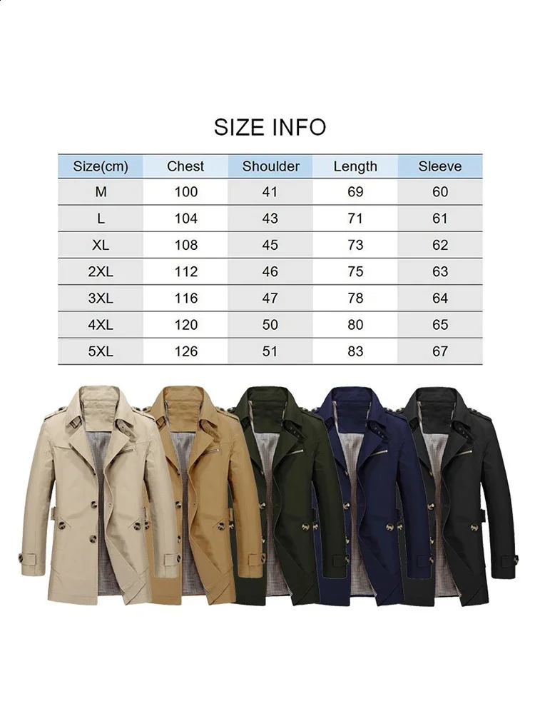 Mens Business Long Trench 2024 Casual Single Breasted Windbreaker Fashion Autumn Lapel Jackets Male Slim Overcoats Outwear 241202