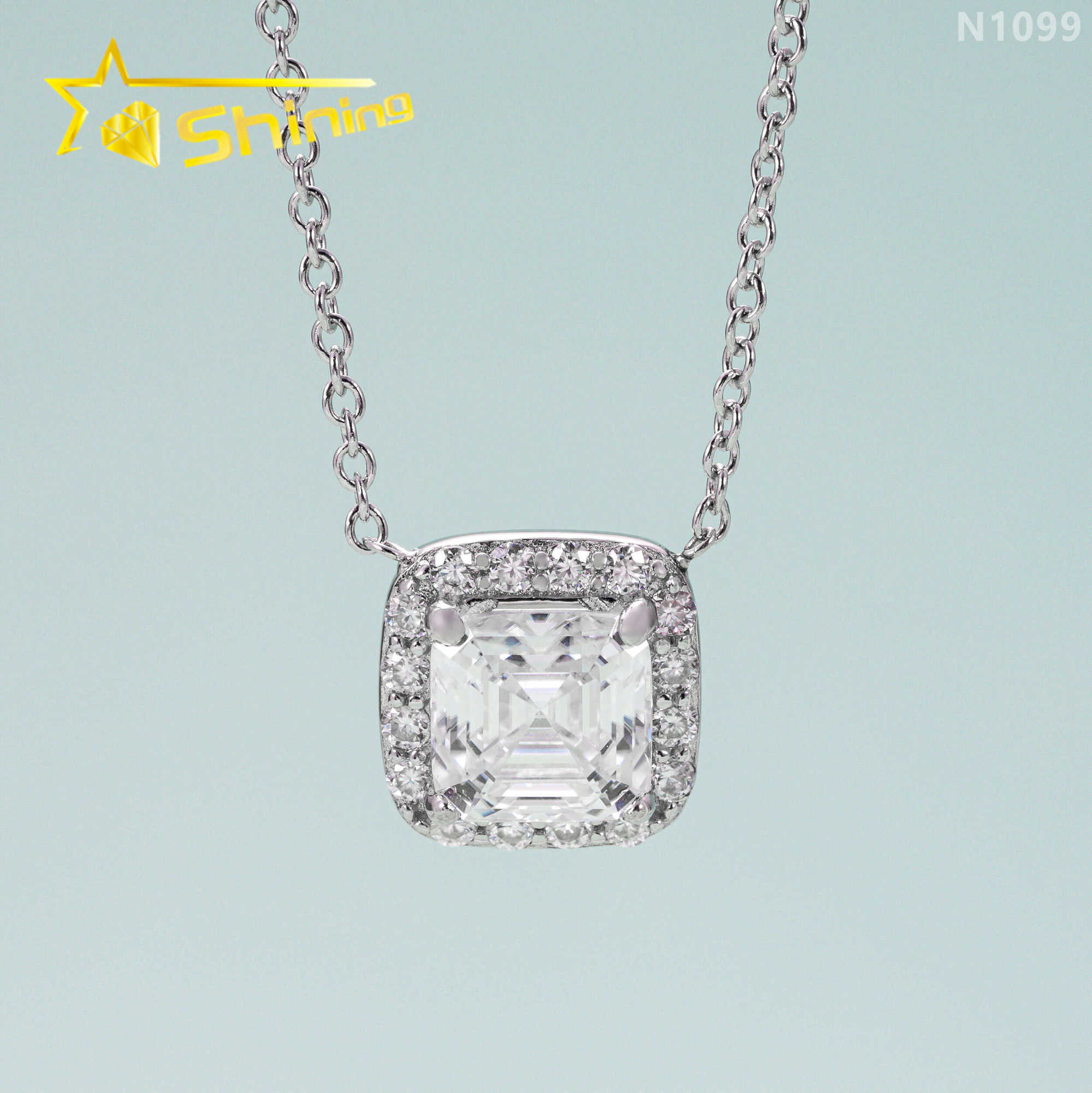 Simple design GRA certificated asscher cut moissanite pendant custom women high quality necklaces
