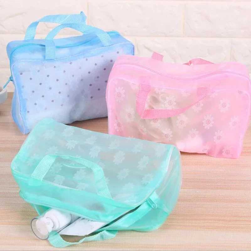 Floral PVC Transparent Cosmetic Bag Clear Makeup Bag for Women Girl Waterproof Zipper Beauty Case Travel Toiletry Bags HandbagXJ241206