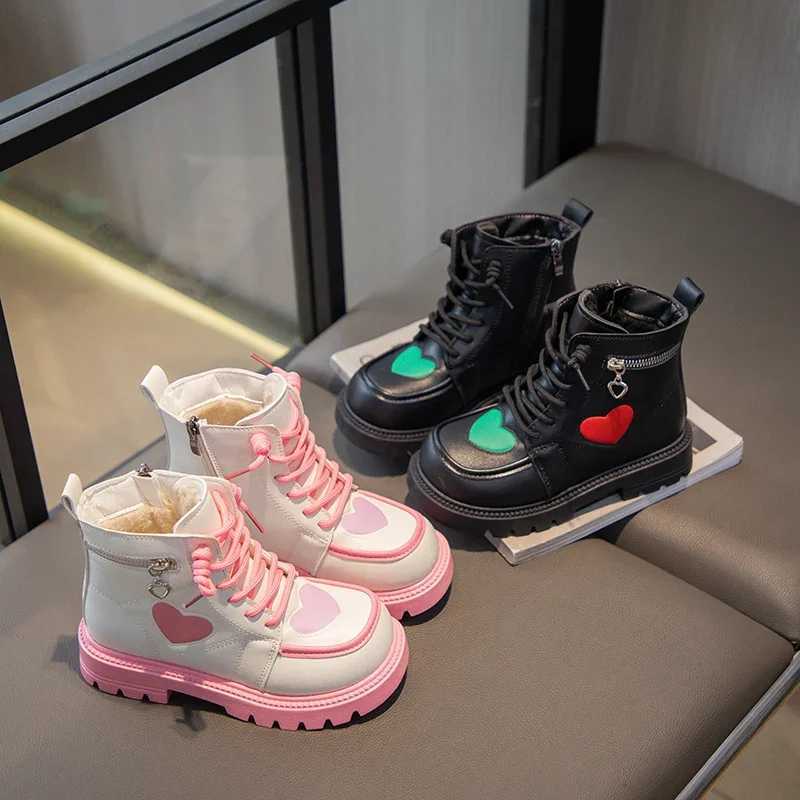 Girls Fashion Boots Kids Rubber Boots Cool Autumn and Winter Cotton Soft Sole Pink with Love Side Zip Children Princess Boots PUXJ241206