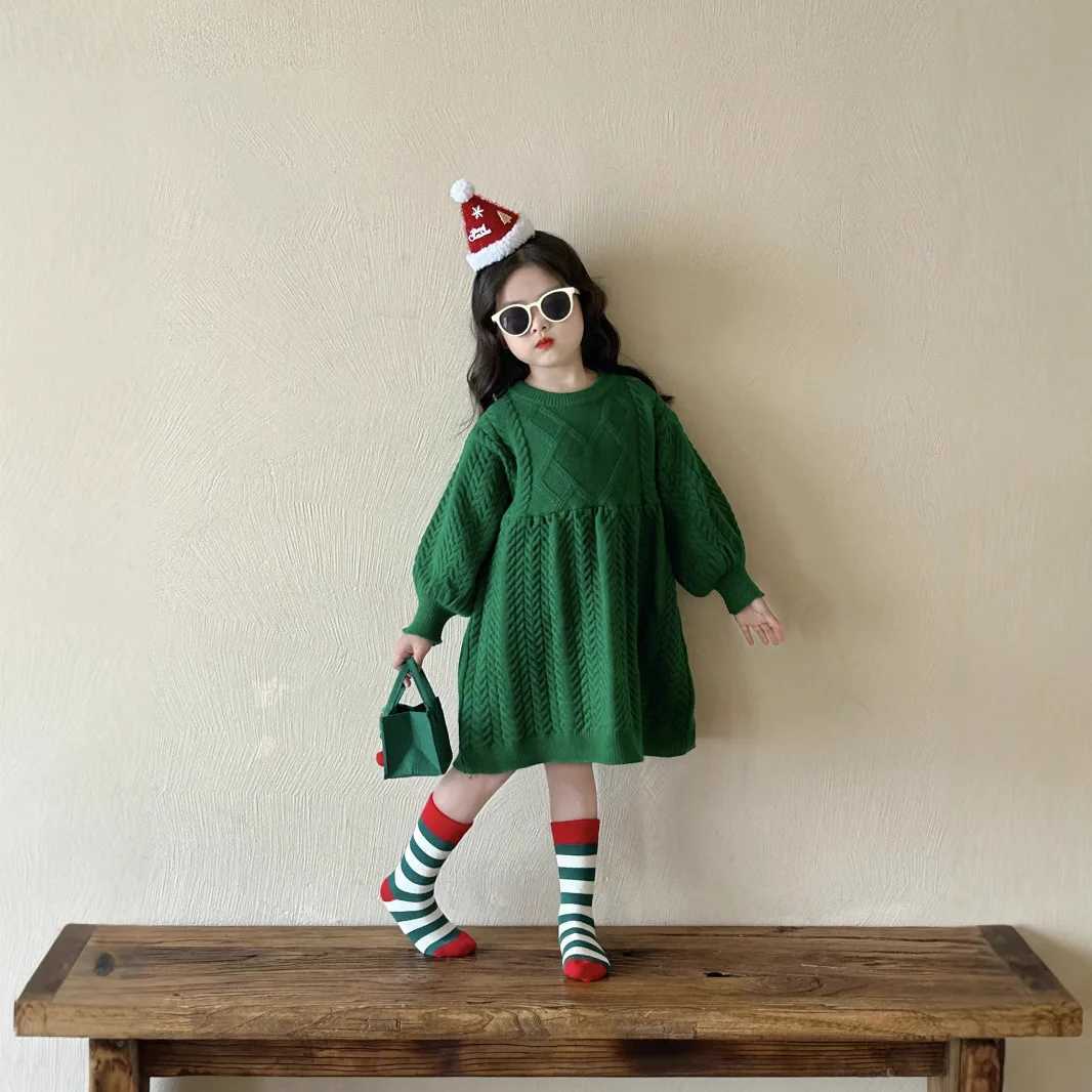 Baby Girls Dress Knitted Long Sleeve Solid Fashion 2024 Winter New Korean Sle Childrens Keep Warm DressXJ241206