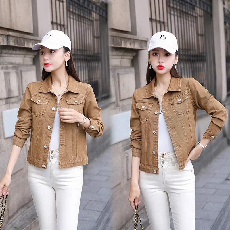 Inventory denim jacket womens short sleeved student khaki fashionable casual shirt 241206