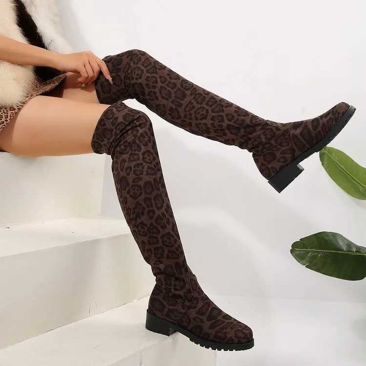High Quality Wens Over the knee Boots Thin High Low Heel Trend Elegant Plus Size Cfortable Fi Round Black T241206