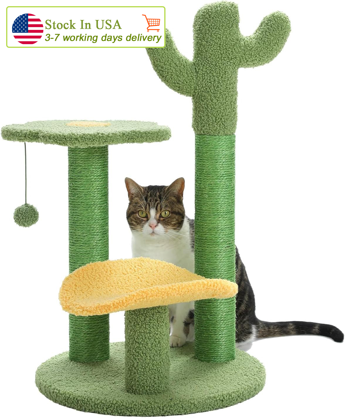 Made4Pets Cat Tree Cactus Cat Scratching Post Cats Tree Tower for Indoor Cat Scratchers Kitty Tower with Flower Perch, Dangling Ball, 3-7days delivery