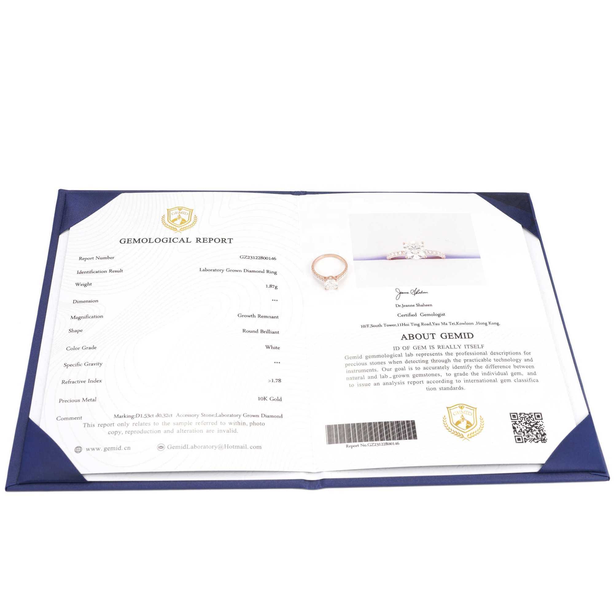 With GIA Certificate Women Jewelry Round Brilliant Cut 1.01ct 10K Real Gold D Color Lab Diamond Wedding Ring