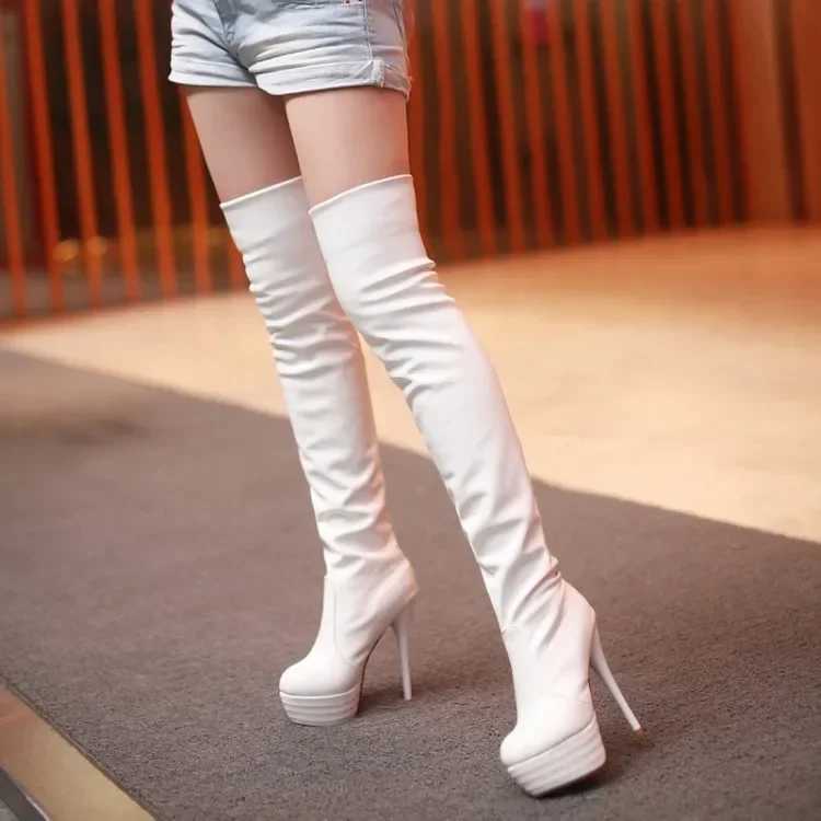 High Quality 34-46 Wen Boots New PU Sexy Over The Knee Lg Boots Sexy Thin High Heels Platform Wen Shoes Zapatos Mujer Botas T241206