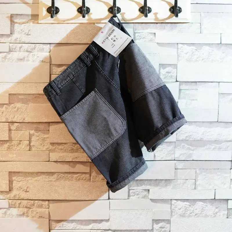 Man Denim Shorts Black Spliced with Pockets Short Jeans Pants for Men Jorts Harajuku Luxury Popular Designer Xl Cut New in EmoXJ241206