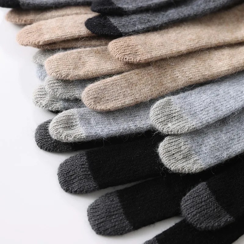 100% real wool knitted gloves with touch screen fingers womens autumn/winter thick warm wrist protection classic womens warm gloves 241206