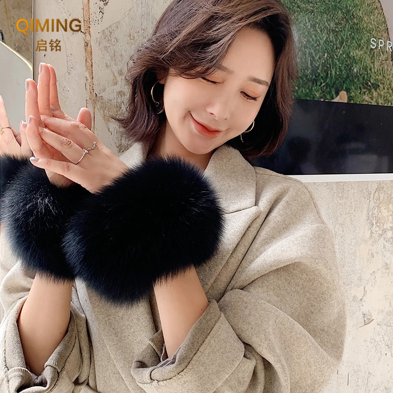 Winter real fox fur cuffs warm fur wrist cuffs fur sleeves fluffy fur cuffs womens outerwear arm cuffs bracelet wristband 241206