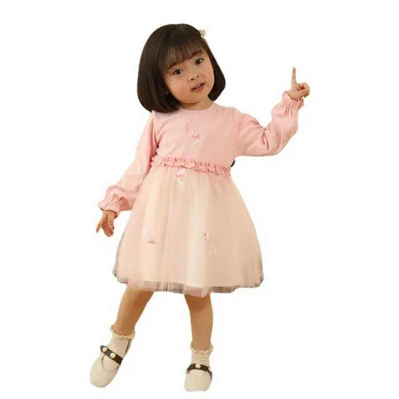 Ropa De Nia Dress for Girls Autumn Red Girl Princess Dress Fashion Mesh Dresses Casual Par Dresses Children Clothes VestidosXJ241206