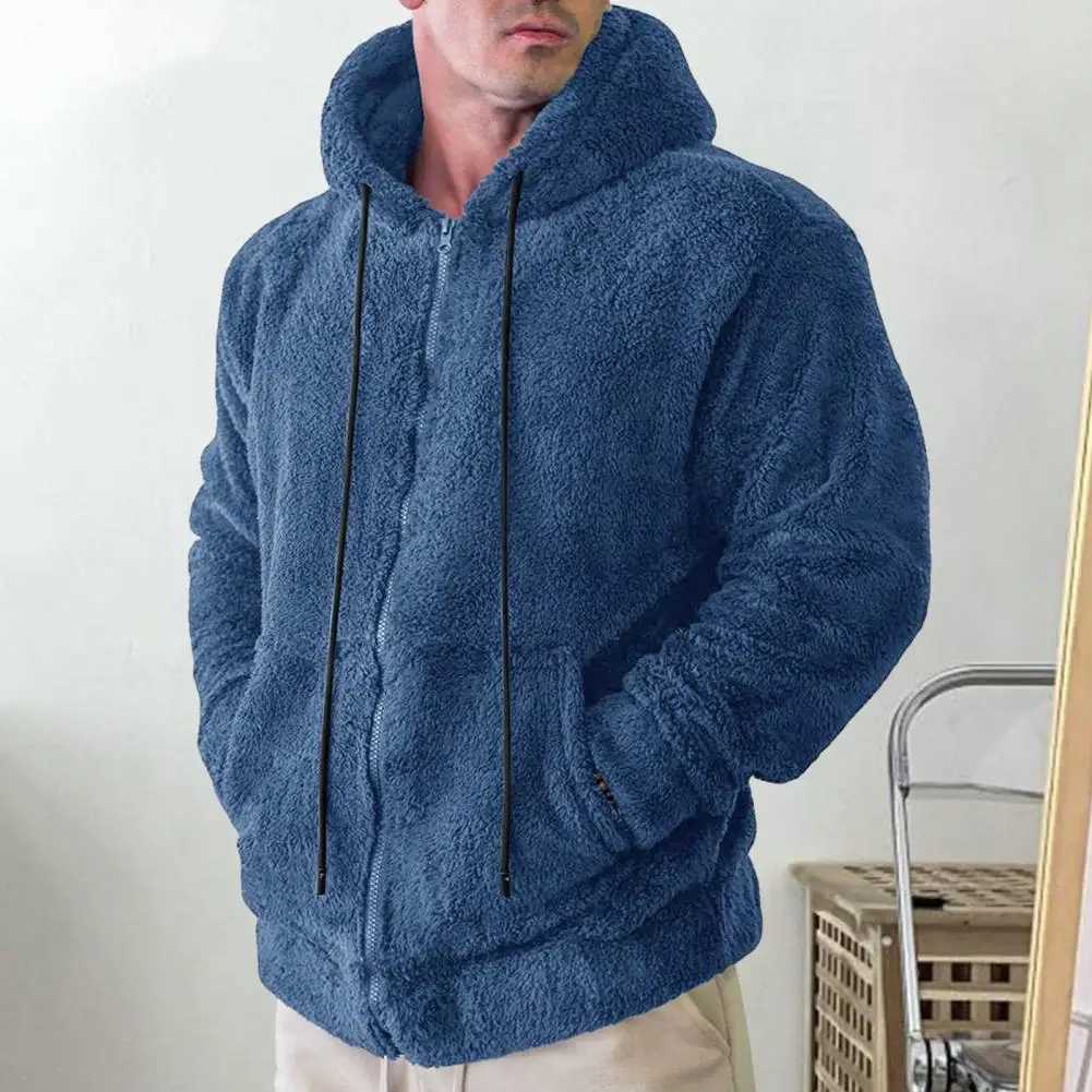 Men Plush Coat Stylish Mens Winter Coat Hooded Plush Casual with Zipper Closure Pockets Zipper Men CoatXJ241206