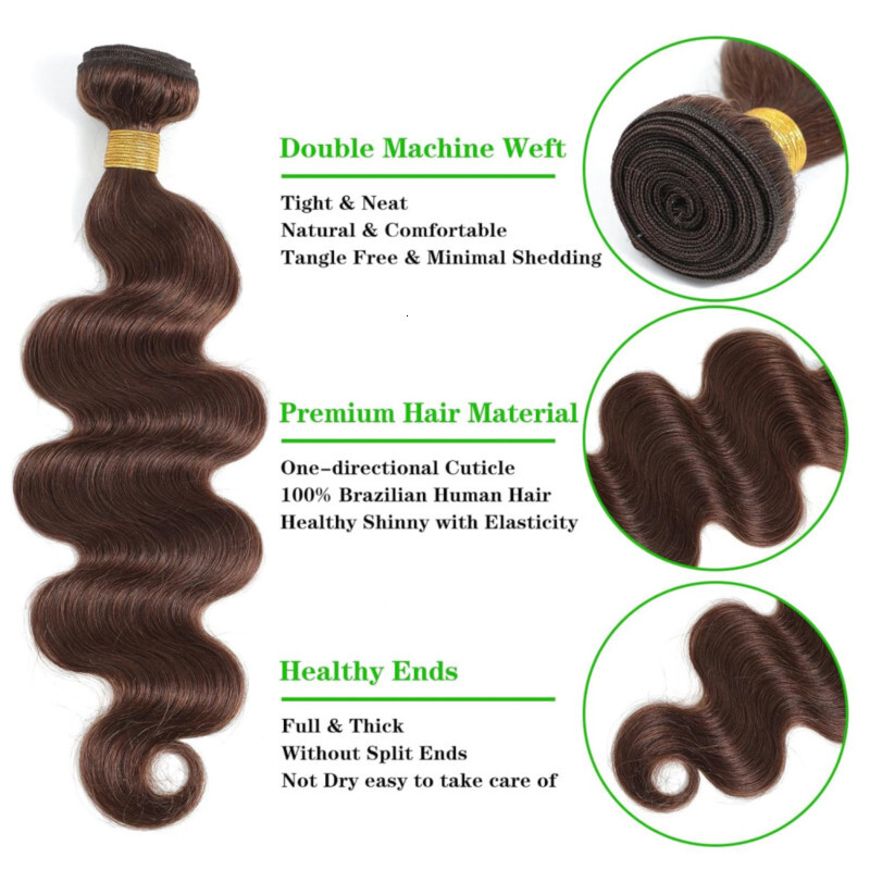 Body Wave Chocolate Brown Bundles Human Brazilian 100% Hair Extensions 22 24 26 Inch For Women #4