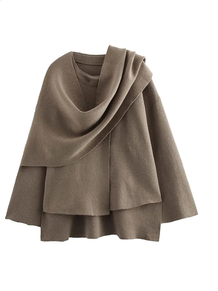 Autumn Solid Scarf Collar Woole Blend Short Jacket Women Cape Style Cropped Coats Winter Lady Commute High Street Outwear 241204