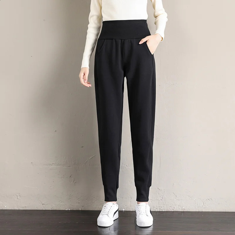 Peledress womens thick warm winter sports pants high waisted velvet womens Trouser sports casual pants loose 241202