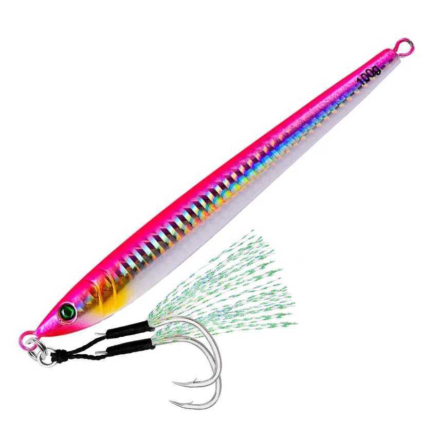 1PC Super Long Metal Casting Jig 60G 80G 100G With Hook Shore Drag Cast Jigging Spoon Fishing Lure Artificial Bait TackXJ241128