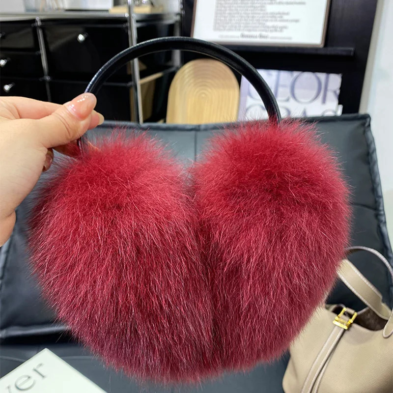 Big real fox fur earmuffs for women cute and warm earmuffs winter accessories 241205