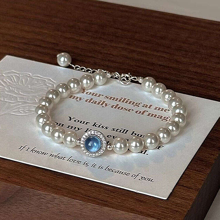 S925 pure silver natural sea blue treasure strong light pearl bracelet for women's niche, light luxury, exquisite high-end feeling bracelet