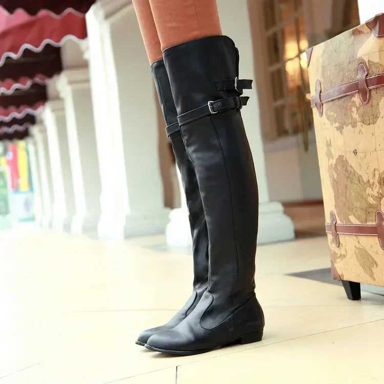 High Quality Warm boots winter new Fi casual super high boots round buckle plus size 34-45 womens shoe ring OX100 T241206