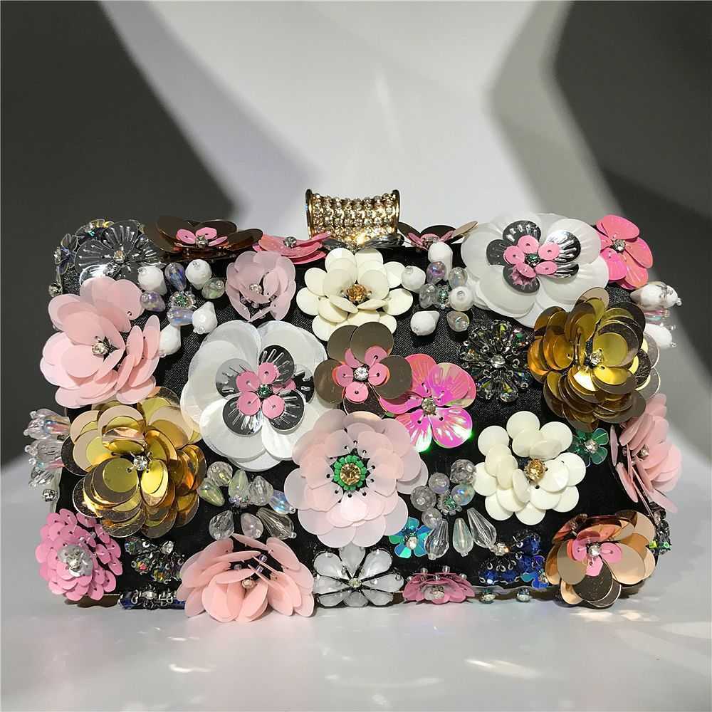 Clutch Bag Straight Dinner Bag Womens Color Bead Piece Flower String Bead Temperament Cheongsam Bag 240920
