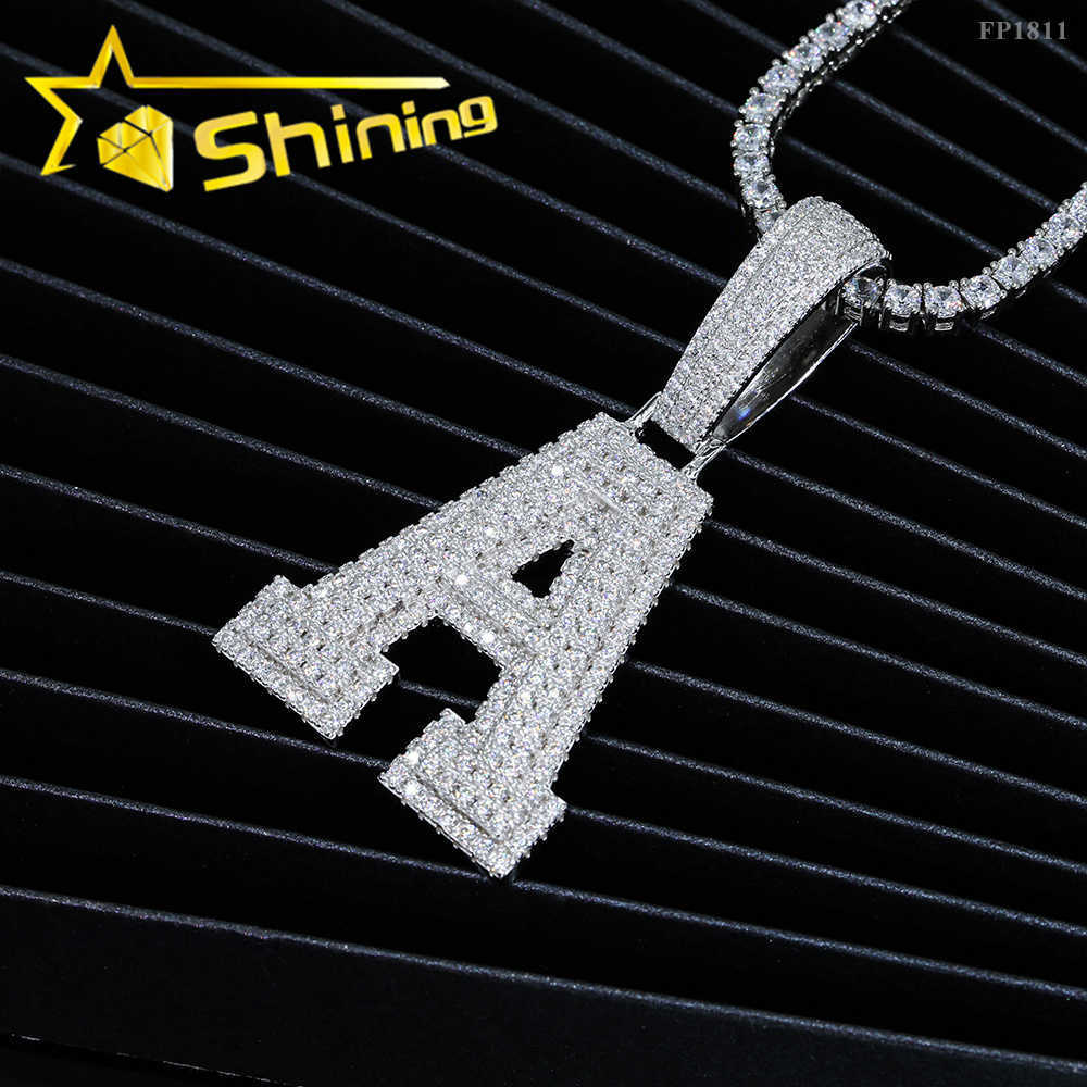 Initial letter pendant VVS moissanite pendant 925 silver gold plated iced out letter pendant Hot sale hip hop jewelry