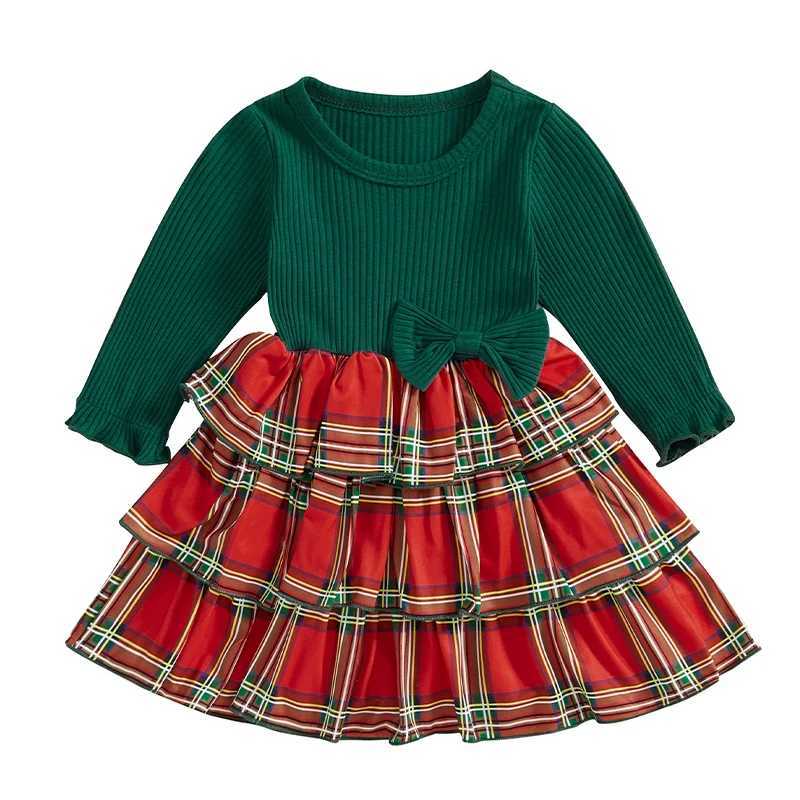 Toddler Girl Winter Dress Cute Bowknot Long Sleeve Plaid Print Princess Dress for Baby Girls Christmas Par OutfitXJ241206