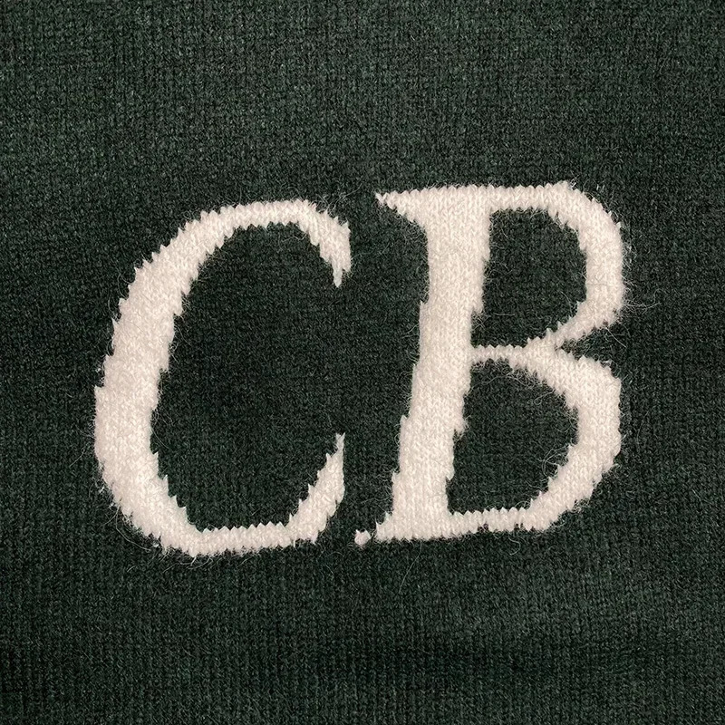 2024 FallWinter Heavy Fabric Top Quality Oversized CB Jacquard Crew Neck Knitted Sweatshirt Green Royal Blue Sweater 241205